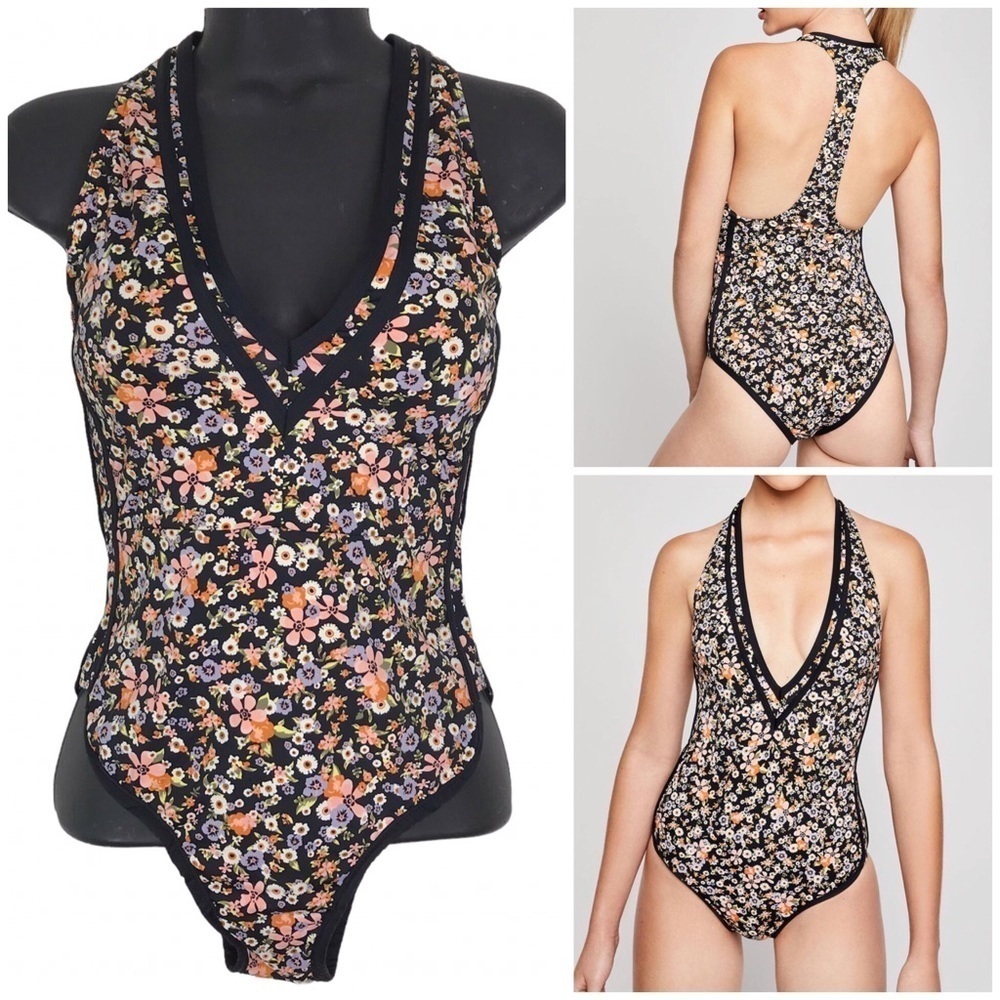 BCBGeneration Floral Stripe Plunge Racerback One Piece SIZE XSMALL